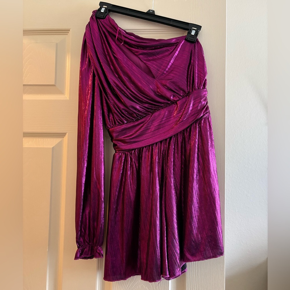 Endless Rose Metallic Fuchsia One-Shoulder Romper